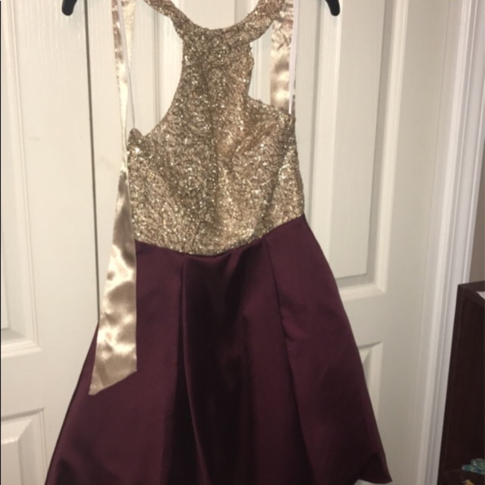 gold and maroon halter top dress!
